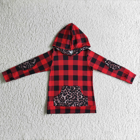 Christmas Red Plaid Leopard Cute Hoodie Boy's Girl's Shirt Top