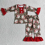 Christmas Santa Leopard Red Girl's Set Pajamas