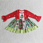 Christmas Twirl Ruffled Red Green Baby Cute Girl's Dress