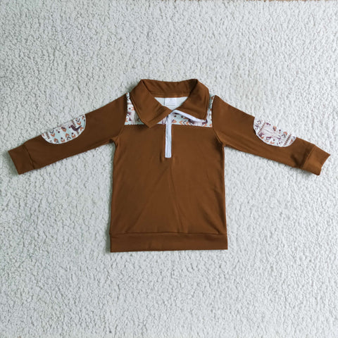 Western Bull Brown Pullover Stripe With Zipper Boy's Shirt Top