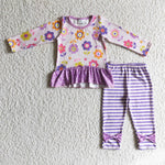 SALE Boutique Flower Purple Stripe Dots Girl's Set