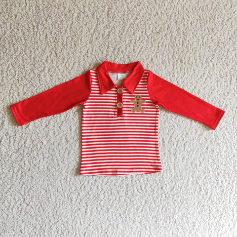 Christmas Gingerbread Pullover Red Stripe Boy's Cute Shirt Top