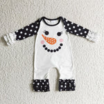 LR0192 Cute Smiley Carrot Black Polka Dots Baby Cute Girl's Romper