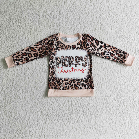 GT0060 Merry Christmas Leopard Brown Cute Kids Shirt Top