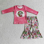 Christmas Vibes Pink Green Girl's Set