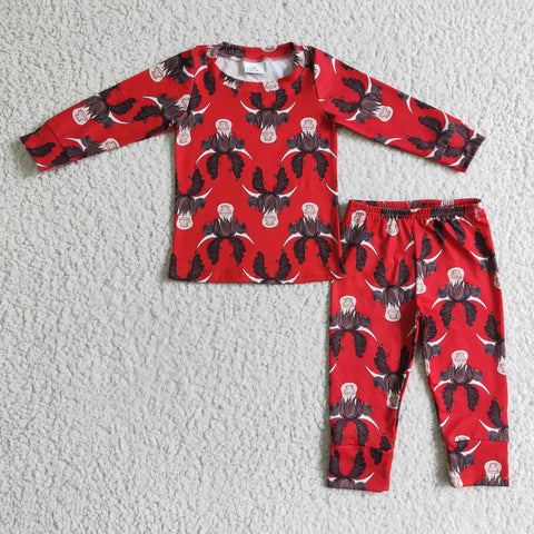 Christmas Western Cow Red Boy's Set Pajamas