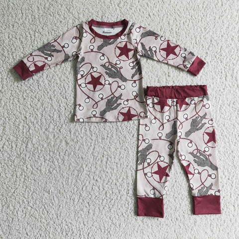 Star Cactus Boots Red Wine Boy's Set Pajamas