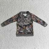 Boutique Deer Camo Pullover Army Green Hunting With Zipper Boy's Shirt Top