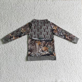 BT0094 Boutique Deer Camo Pullover Army Green Hunting With Zipper Boy's Shirt Top