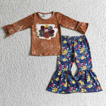 Thanksgiving Turkey Flower Floral Khaki Girl's Set