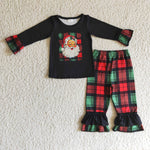 Christmas Santa Claus Black Plaid Girl's Set