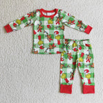 BLP0121 Christmas Green Plaid Red Boy's Set Pajamas