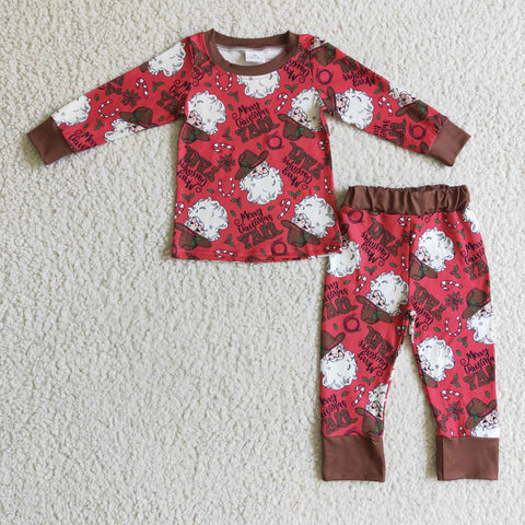 Merry Christmas Yall Red Brown Boy's Set Pajamas