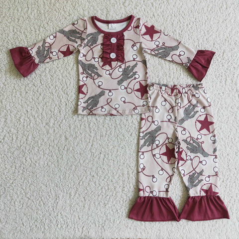 Star Cactus Boots Red Wine Girl's Set Pajamas