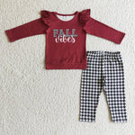 Fall Vibes Red Black Plaid Girl's Set