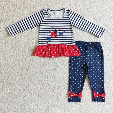 New Insect Navy Blue Stripe Dots Girl's Set