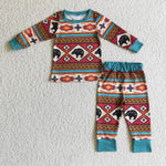 Western Cow Blue Stripe Boy's Set Pajamas