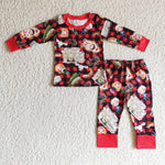 Christmas Cute Peopard Plaid Red Boy's Set Pajamas