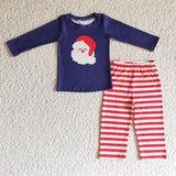 Christmas Santa Claus Navy Blue Red Stripe Boy's Set Pajamas