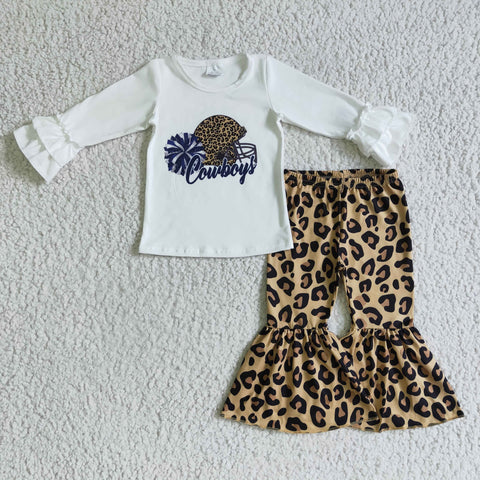 Cowboys Leopard White Football Team Girl's Set