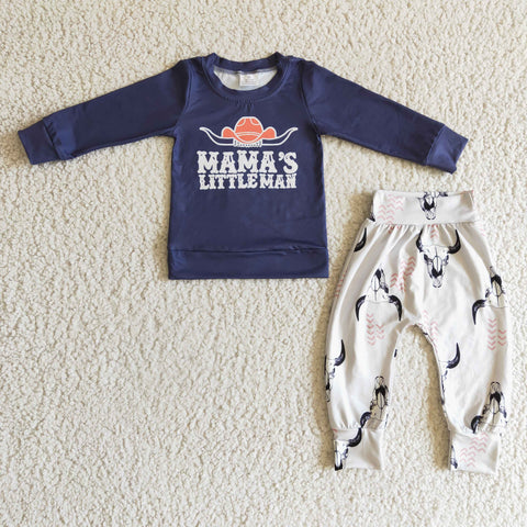 SALE BLP0118 MAMA'S LITTLE MAN Bull Skull Navy Blue Boy's Set