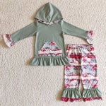 Christmas Snowflake Elk Green New Boutique Girl's Boy's Matching Clothes