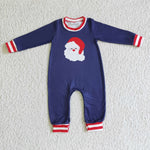 Christmas Santa Claus Navy Blue Red Stripe Baby Cute Boy's Romper