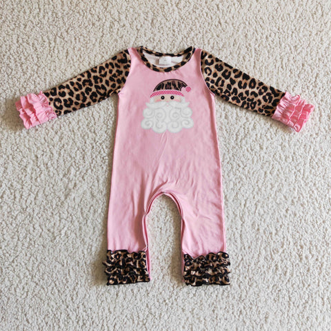 Baby Girl Santa Claus Pink Leopard Romper