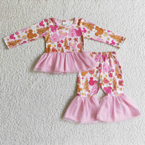 Boutique Cartoon Pink Tulle Cute Girl's Set