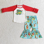 SALE 6 B7-4 Merry Christmas Girl's Bus Red Outfits