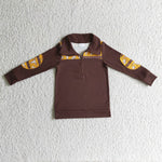 Western Bull Brown Pullover Stripe With Zipper Boy's Shirt Top