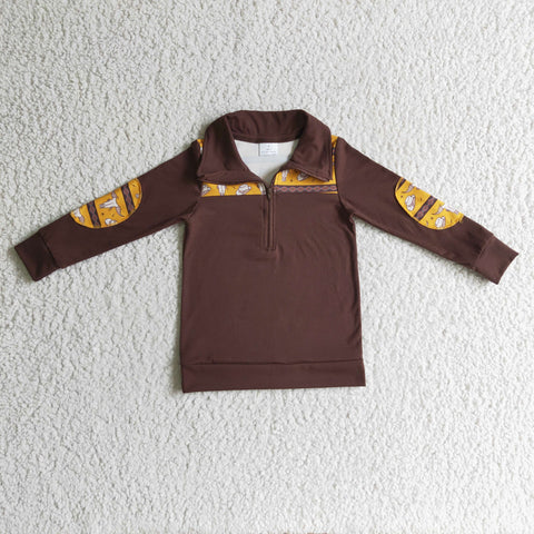 Western Bull Brown Pullover Stripe With Zipper Boy's Shirt Top