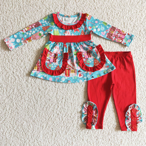 SALE GLP0247 Christmas Santa Claus Pockets Girl's Set