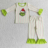 Christmas Green Dots Pajamas Boy's Girl's Matching Clothes