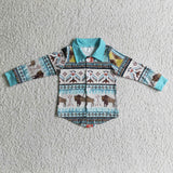 Western Cow Blue With Buttons Boy's Shirt