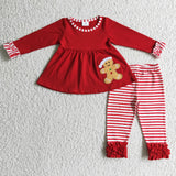 Christmas Embroidered Gingerbread Red Girl's Boy's Matching Clothes