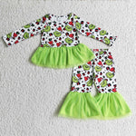 GLP0301 Boutique Christmas Green Leopard Tulle Cute Girl's Set