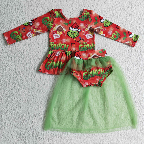 Christmas Cartoon Baby Cute Tulle Girl's Bummie Set