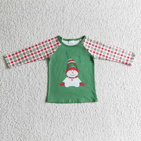 Christmas Snowman Green Plaid Boy's Cute Shirt Top