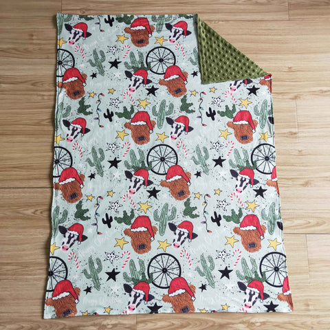 Christmas Cactus Cow Green Baby Blanket