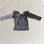 Gold Velvet Grey Girl's Shirt Top