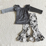 Boutique Grey Gold Velvet Jeans 2 Pcs Girl's Set