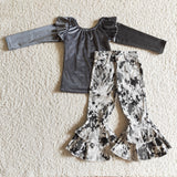 Boutique Grey Gold Velvet Jeans 2 Pcs Girl's Set