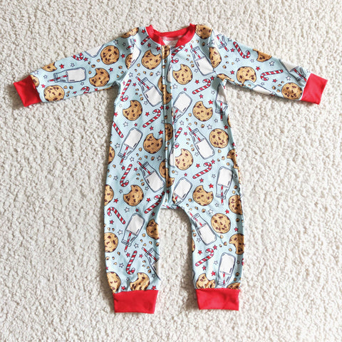 Christmas Cookie Milk Candy Canes Red Baby Cute Boy's Romper