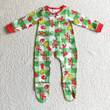 Christmas Green Plaid Red Zipper Cute Baby Girl's Boy's Romper