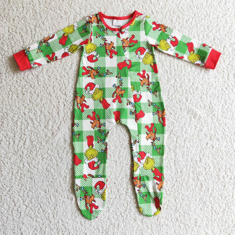 Christmas Green Plaid Red Zipper Cute Baby Girl's Boy's Romper