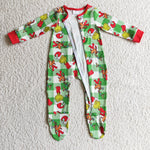 Christmas Green Plaid Red Zipper Cute Baby Girl's Boy's Romper