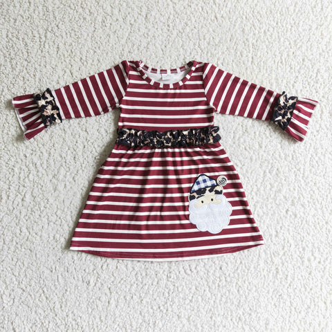 Embroidery Santa Claus Red Stripe Leopard Cute Girl's Dress