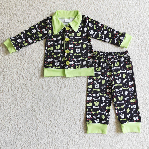 Merry Christmas Green Buttons Boy's Set Pajamas