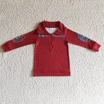 Western Red Pullover With Zipper Boy's Shirt Top